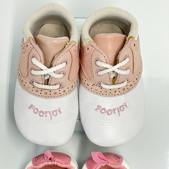 2 pair Baby Girl Vacation Shoes Size 2 DISNEY Pooh & FOOTJOY Saddle Golf Pink - Picture 4 of 13